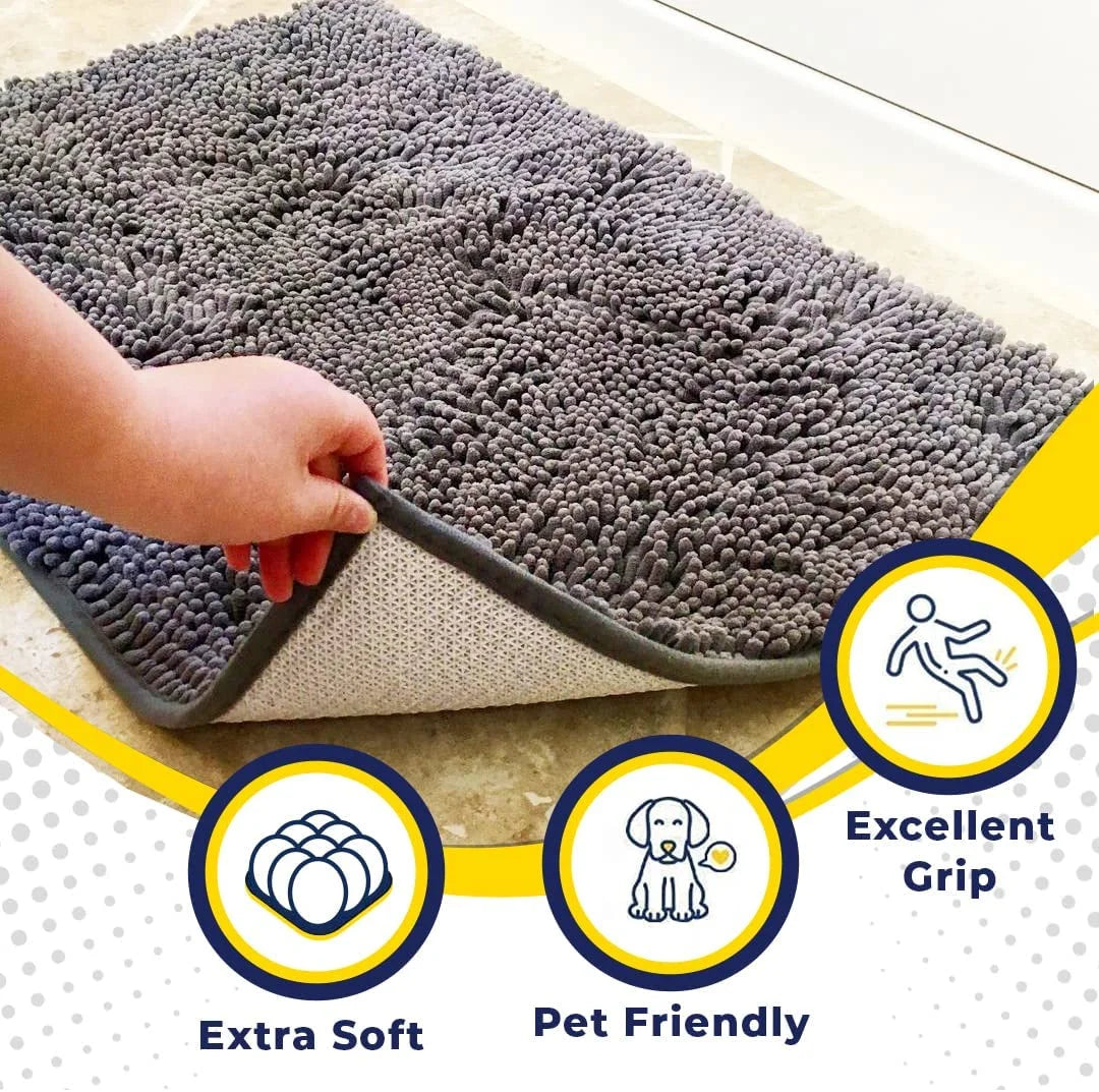 Plush Microfiber Bathroom Carpet - Machine Washable Chenille Mat