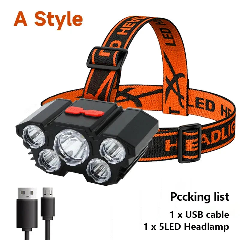 5 LED Rechargeable Headlamp - Hands-Free Adventure Light