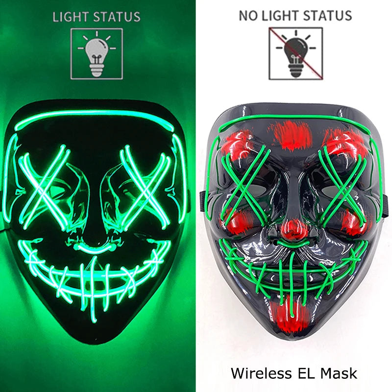 Wireless Neon LED Purge Mask - Glow in Dark Halloween Mask