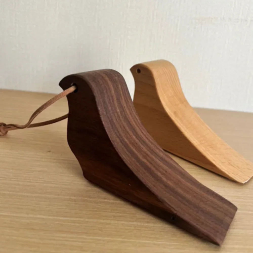 Wooden Bird Door Stopper - Handmade Decorative Door Wedge with Leather Cord