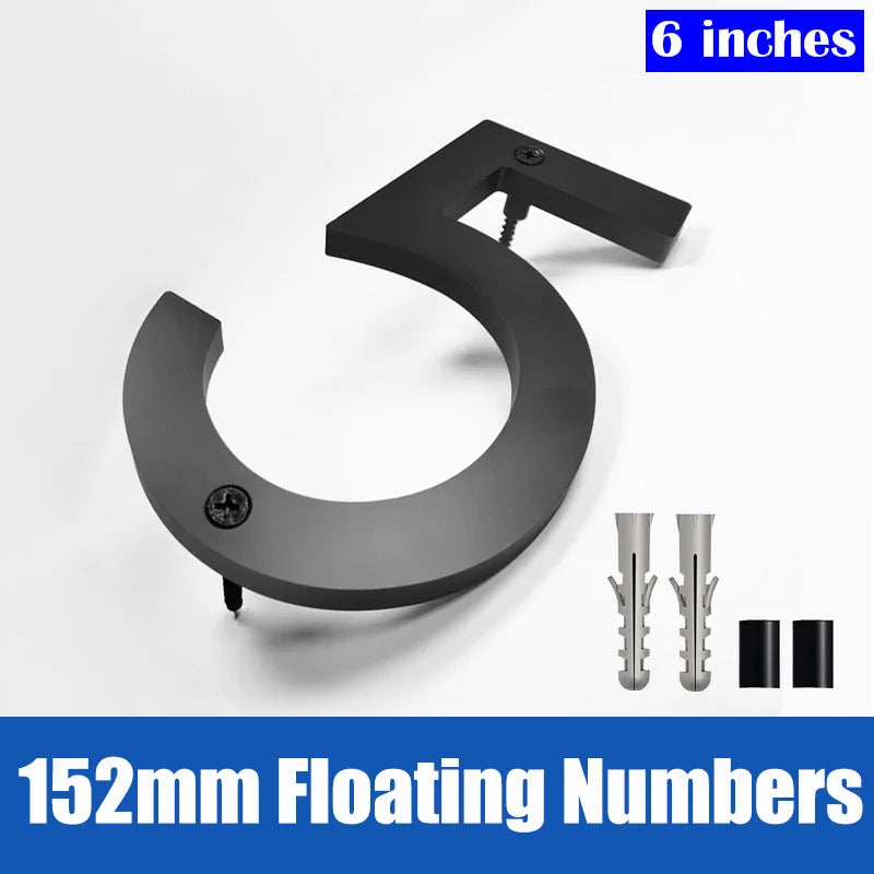Large Floating House Numbers 6" - Black Acrylic Address Signs