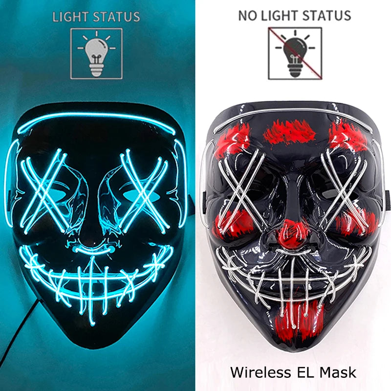 Wireless Neon LED Purge Mask - Glow in Dark Halloween Mask