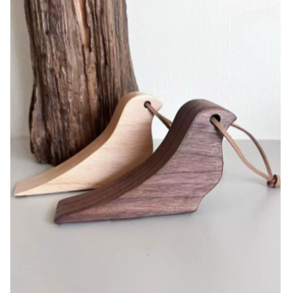 Wooden Bird Door Stopper - Handmade Decorative Door Wedge with Leather Cord