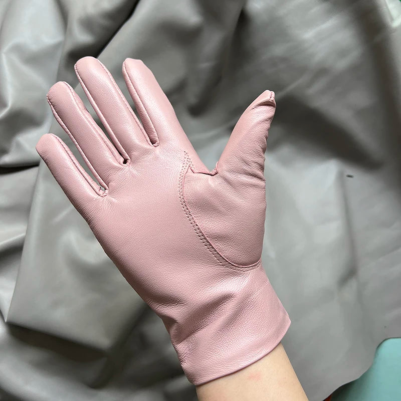 Guantes elegantes de piel de cordero con forro fino para mujer - Piel de oveja auténtica