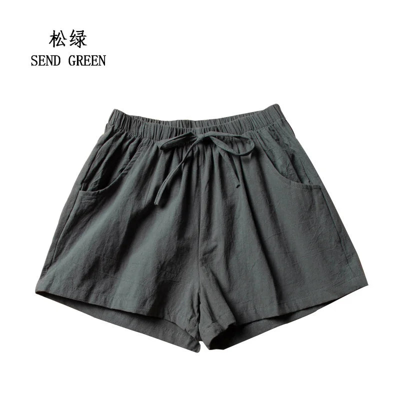 Women's Cotton Linen Shorts - High Waist Casual Workout