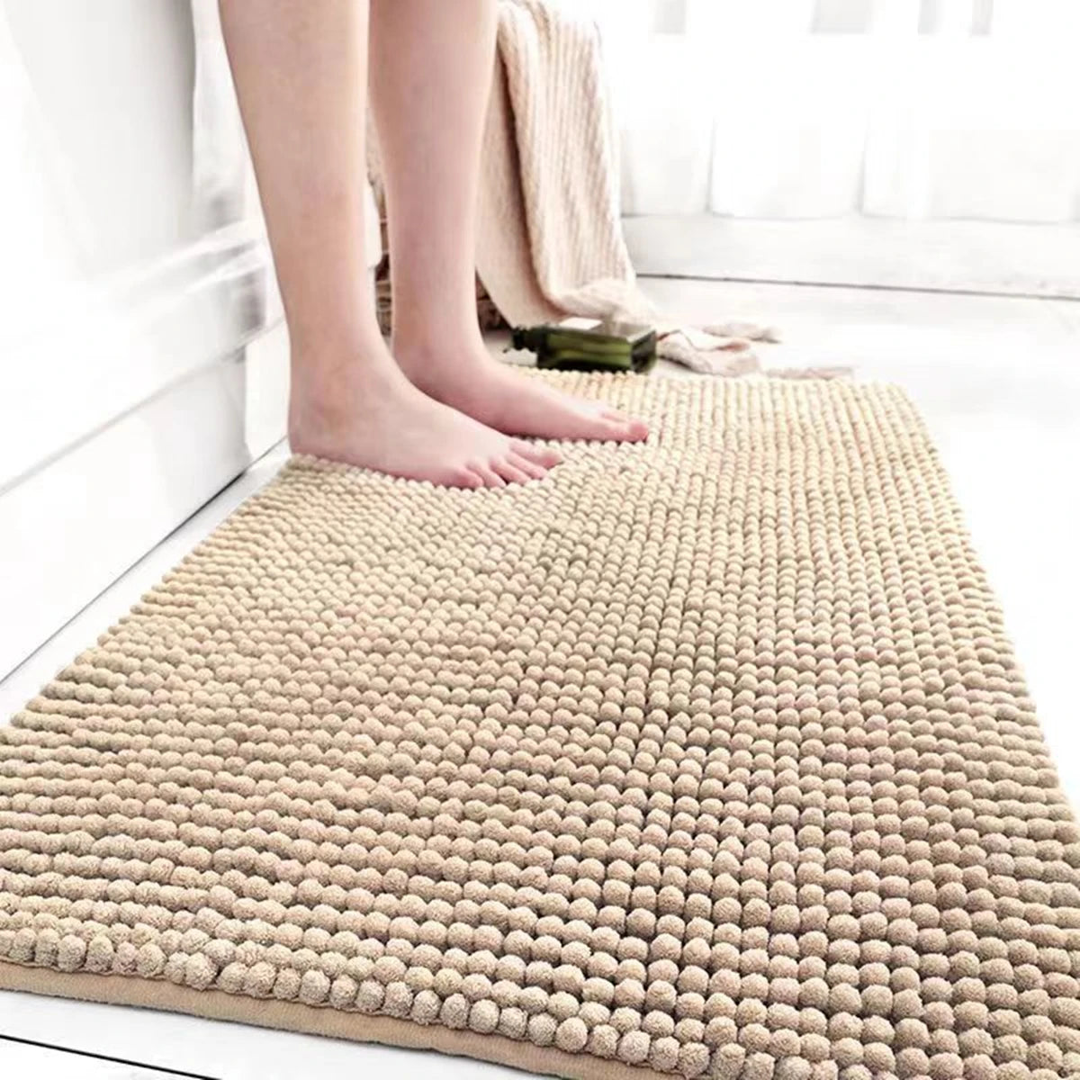 Plush Microfiber Bathroom Carpet - Machine Washable Chenille Mat