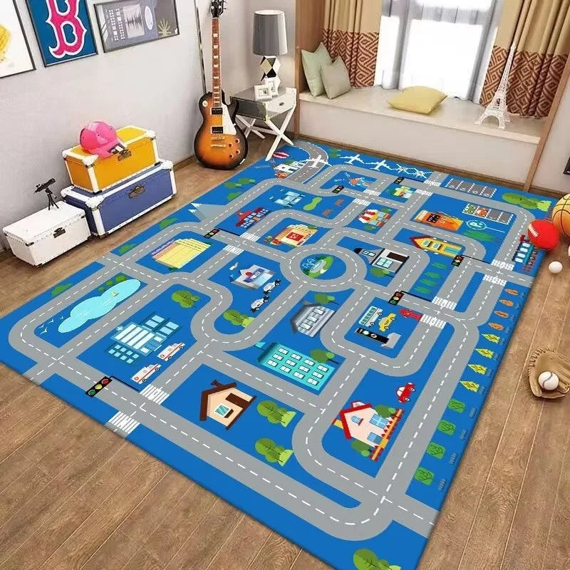 Traffic Road Kids Play Carpet - Interactive Game Room Rug