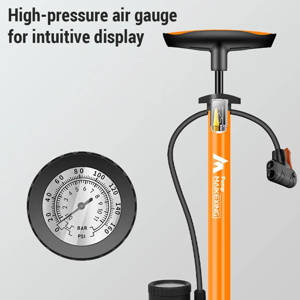 Bike Pump with Gauge - 160PSI Multi-Functional Inflator
