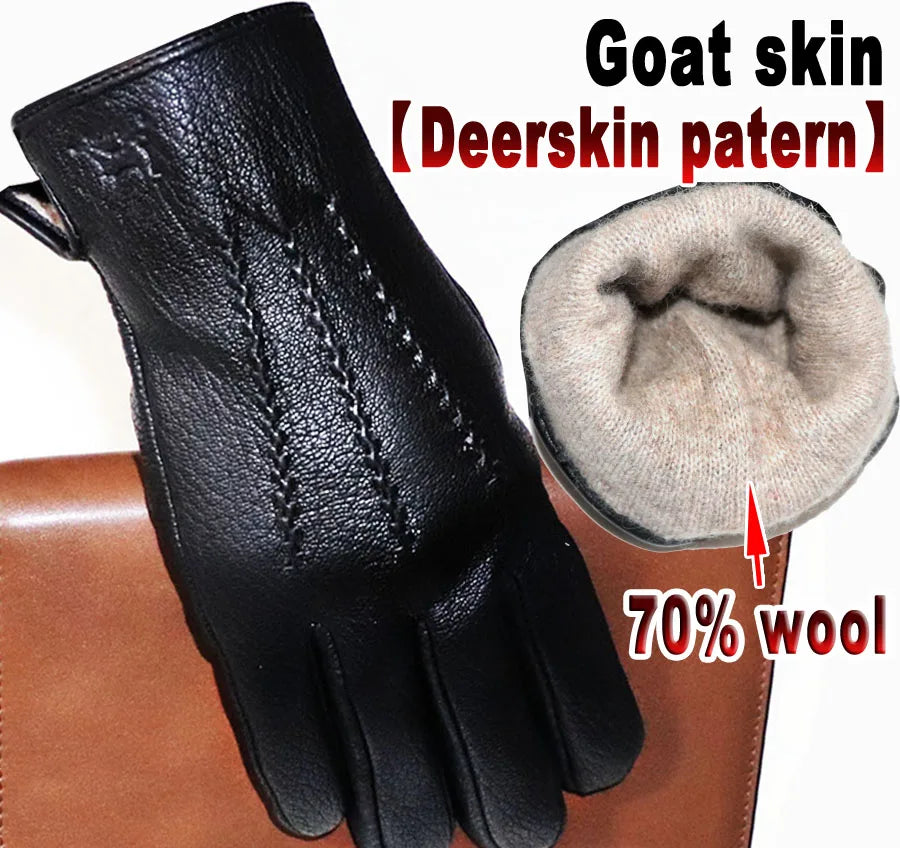 Guantes de piel auténtica de ciervo con textura - Unisex con forro de lana