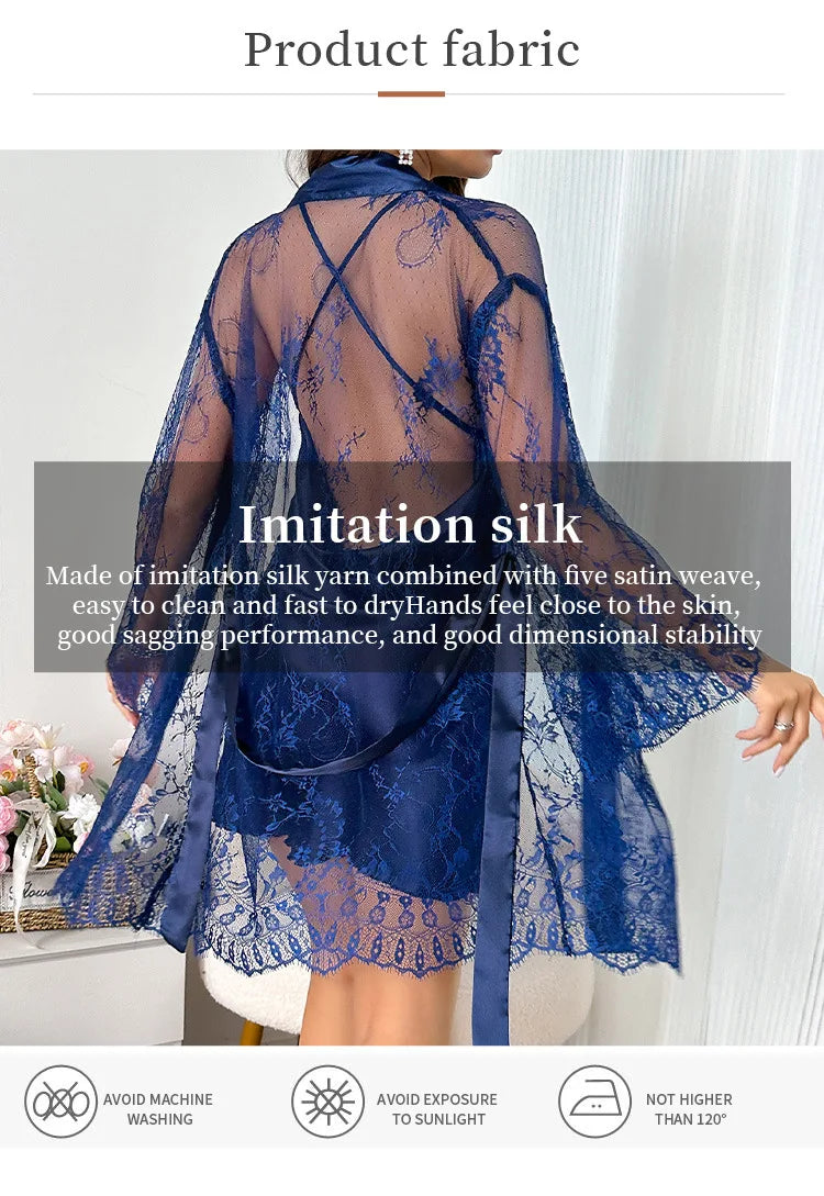 Bridal Silk Satin Robe Set - Lace Nightgown and Bathrobe