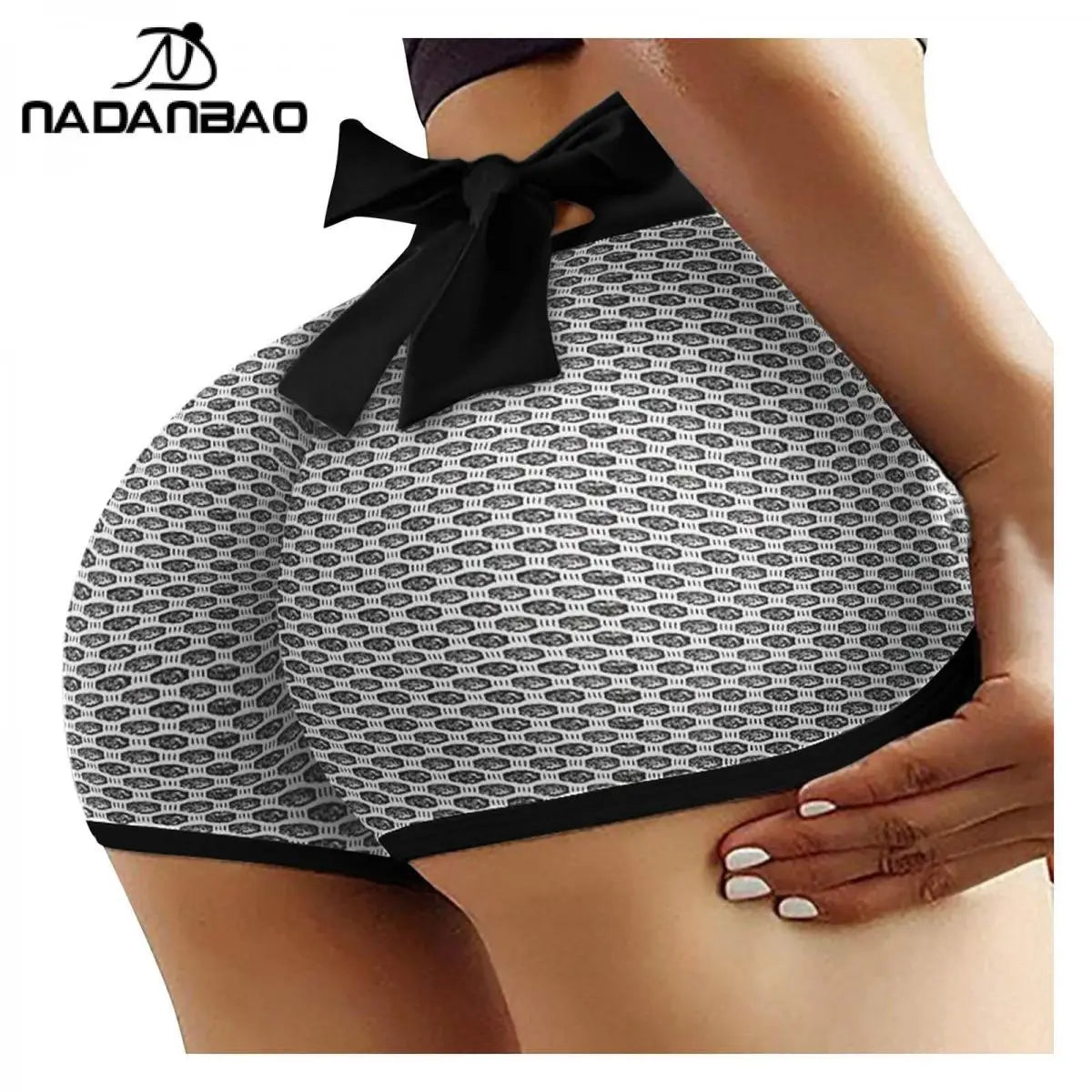 Checkered High Waist Yoga Shorts - Honeycomb Fitness Shorts with Bow