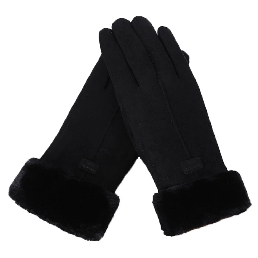 Guantes de invierno de ante para mujer con pantalla táctil - Forro de terciopelo cálido