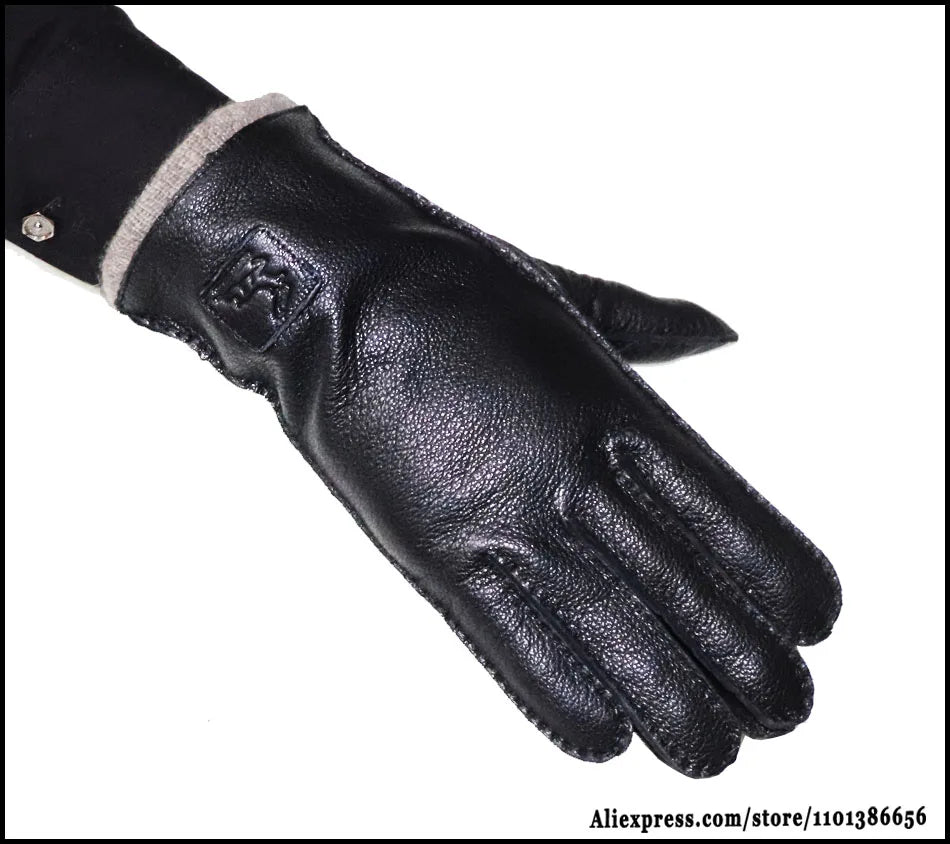 Guantes de piel auténtica de ciervo con textura - Unisex con forro de lana