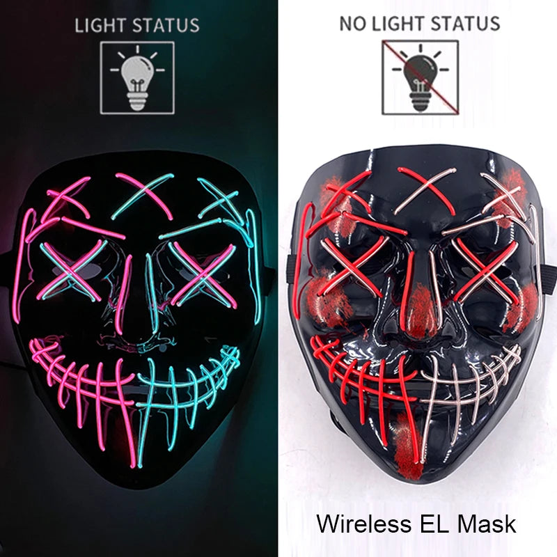 Wireless Neon LED Purge Mask - Glow in Dark Halloween Mask