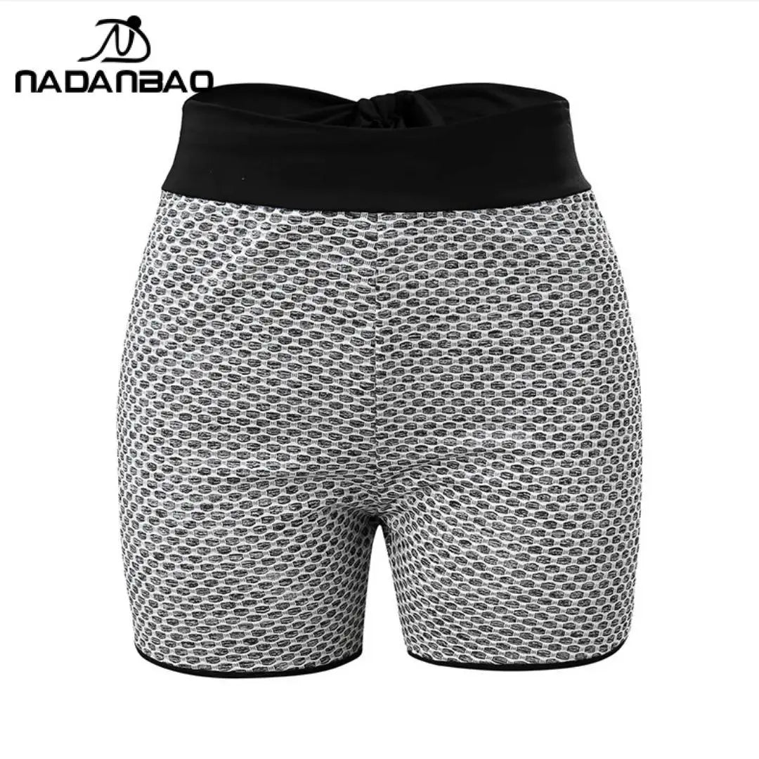 Checkered High Waist Yoga Shorts - Honeycomb Fitness Shorts with Bow