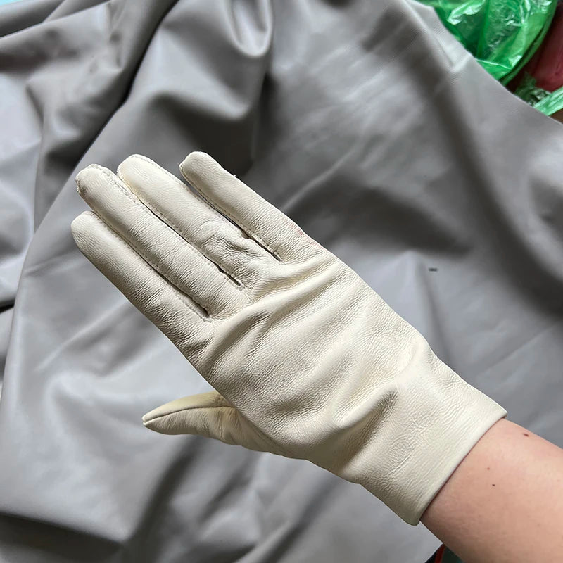 Guantes elegantes de piel de cordero con forro fino para mujer - Piel de oveja auténtica