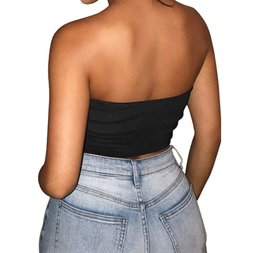 Women's Mini Bustier Tube Top - Strapless Elastic Crop