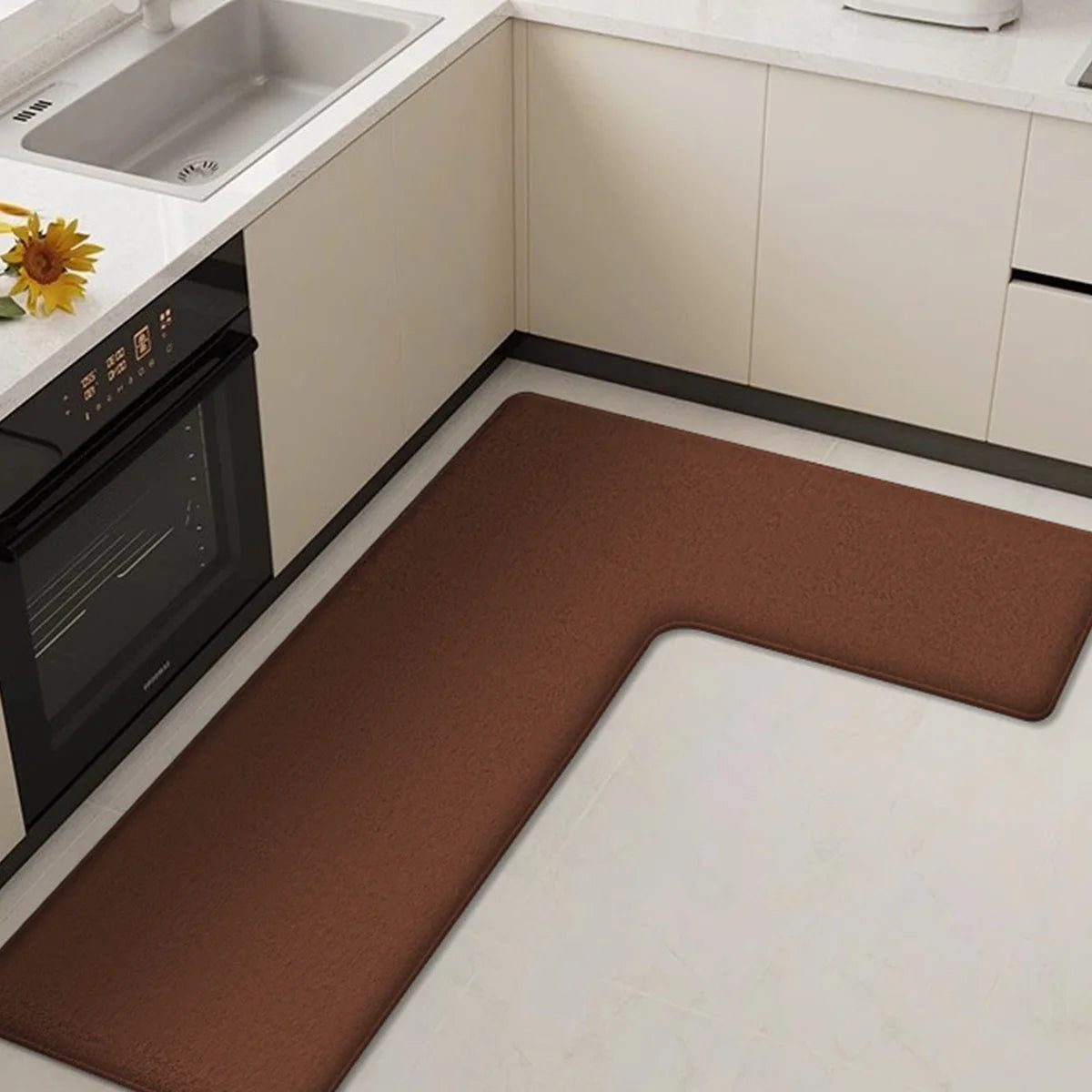 Thickened Corner Floor Mat - Soft Flannel L-Shaped Kitchen Mat