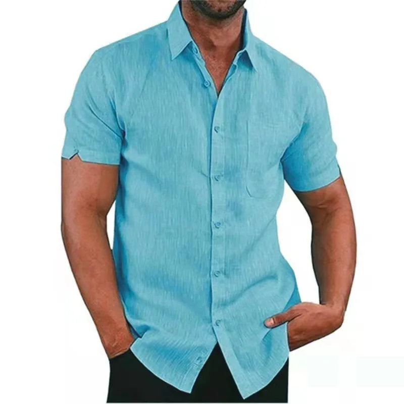 Men's Linen Short Sleeve Shirt - Cotton Blend Casual S-3XL