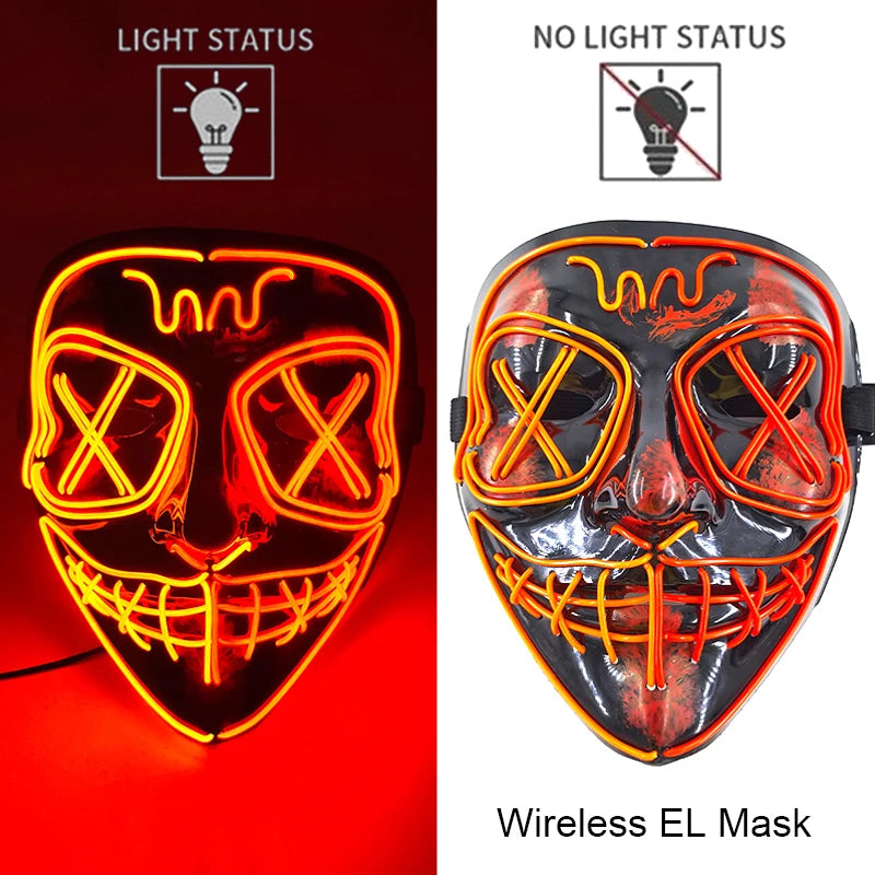 Wireless Neon LED Purge Mask - Glow in Dark Halloween Mask