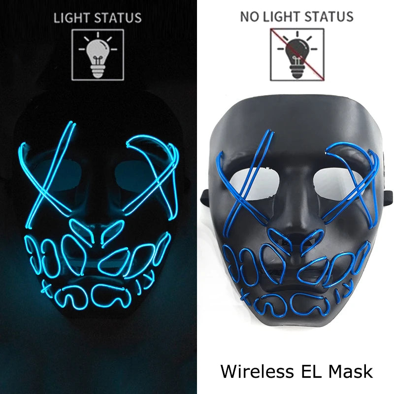 Wireless Neon LED Purge Mask - Glow in Dark Halloween Mask