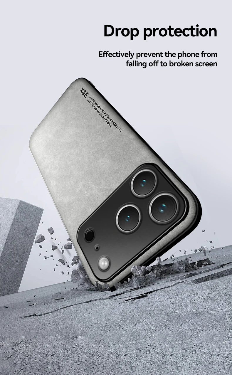 Luxury Leather iPhone Case - Magnetic Car Holder Compatible