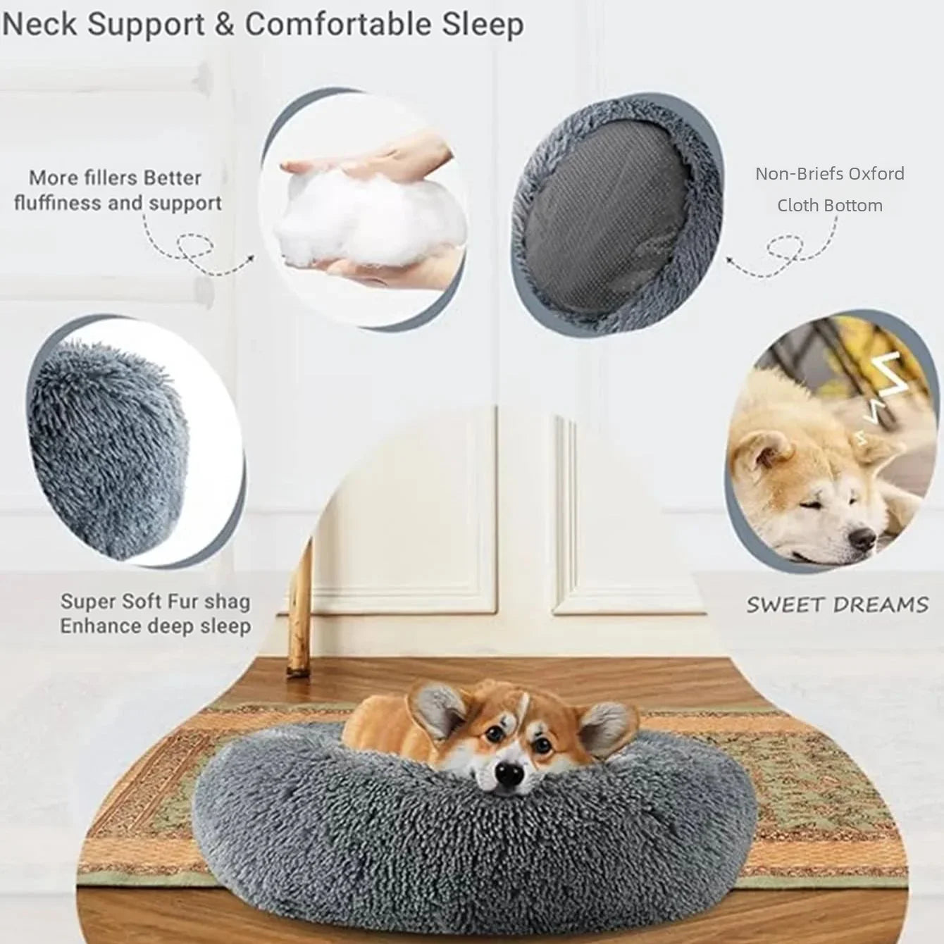 Round Plush Pet Bed - Super Soft for Large Dogs & Cats