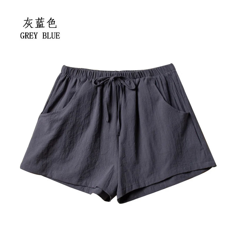 Women's Cotton Linen Shorts - High Waist Casual Workout