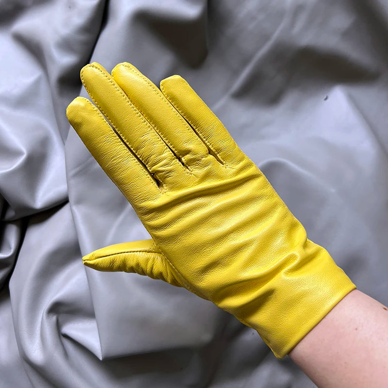 Guantes elegantes de piel de cordero con forro fino para mujer - Piel de oveja auténtica