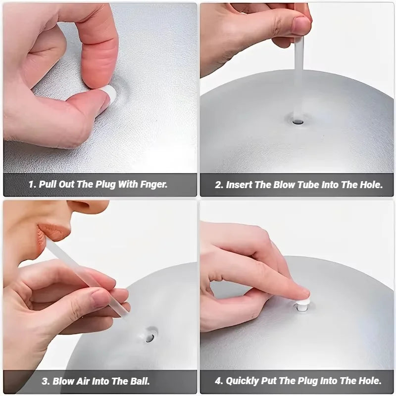 Step-by-step instructions on using a device with a plug and blow tube.