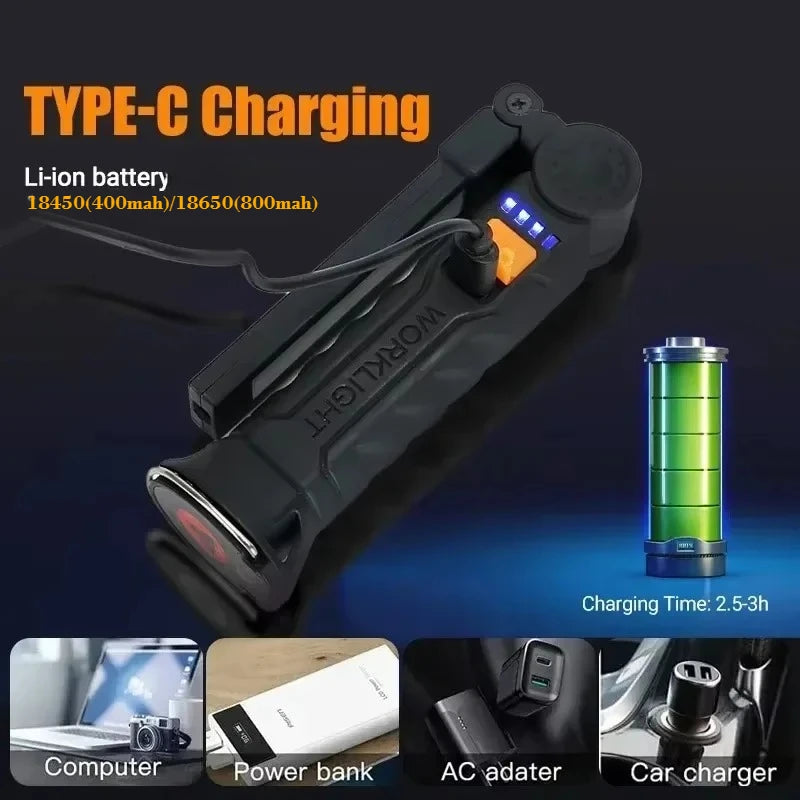 Rechargeable LED Flashlight - Waterproof Work Light with Magnet