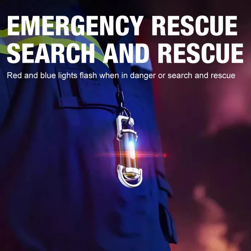 Emergency rescue light with red and blue lights flashing on a dark background