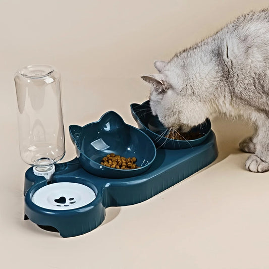 3-in-1 Tilted Pet Bowl Set - Gravity Water Feeder with Neck Protection - Bascora