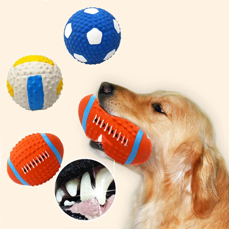 Latex Squeaky Dog Toys - Rugby Football Volleyball Set