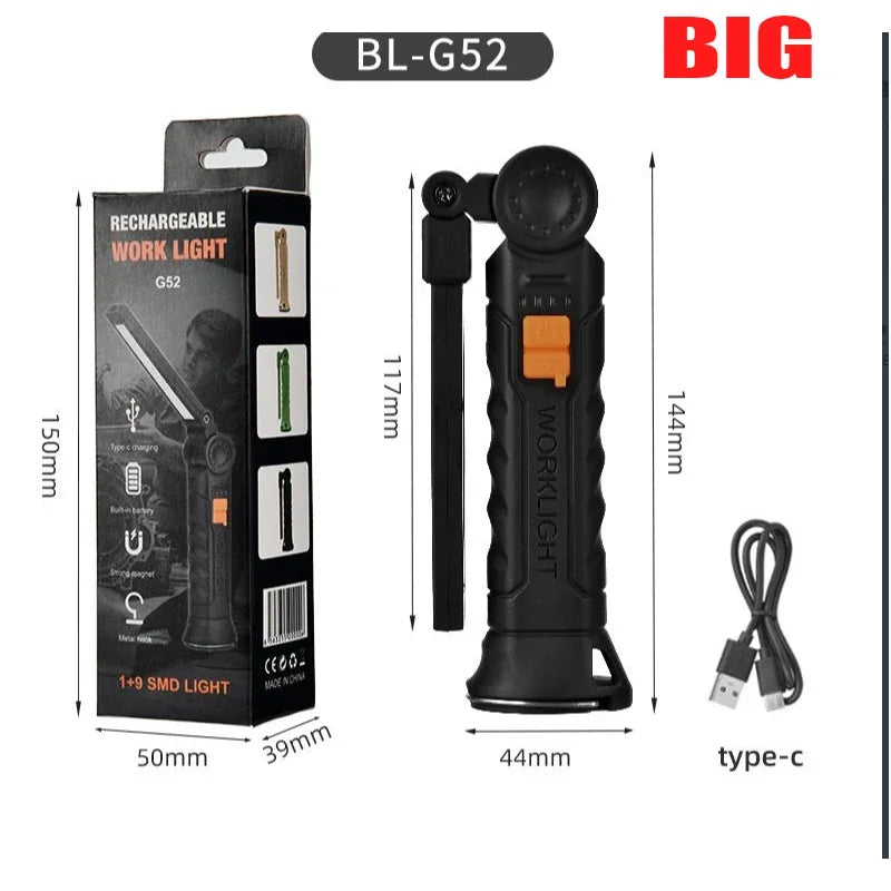 Rechargeable LED Flashlight - Waterproof Work Light with Magnet