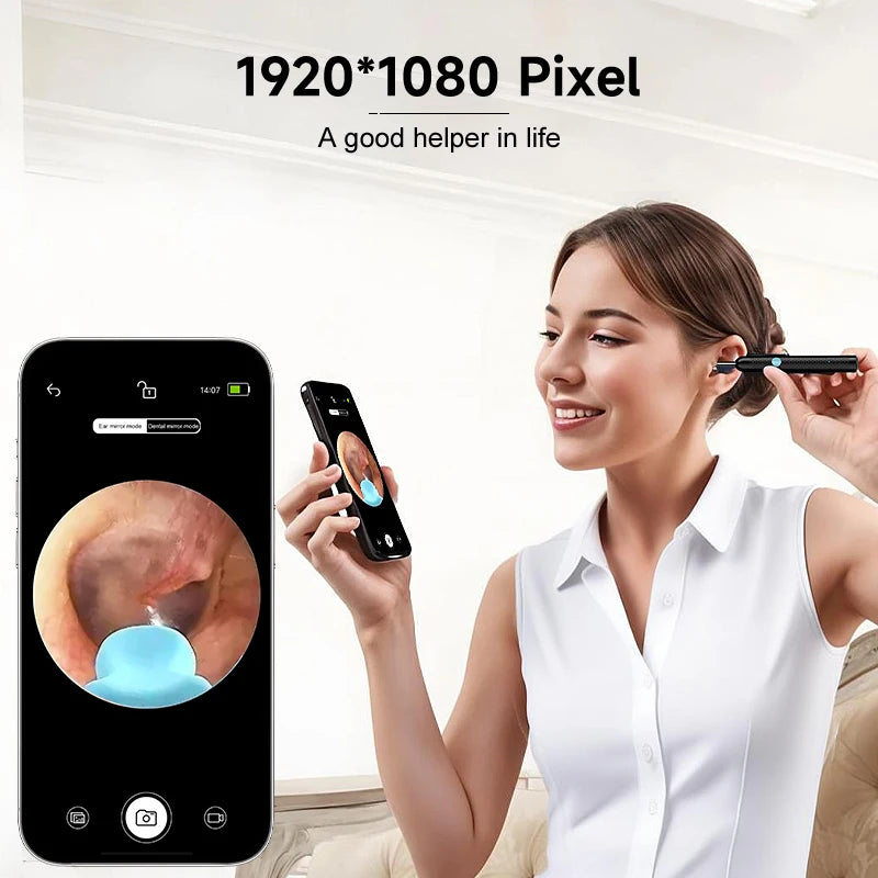 Nettoyeur d'oreilles avec caméra 4,2 mm, WiFi, outil de retrait de cérumen, prise de photos HD 1080p, cure-oreille visuel, cuillère d'oreille, étanche, 6 LED, chargement USB C