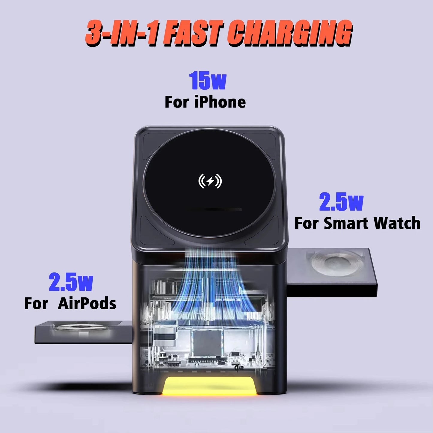 3-in-1 Wireless Charger 15W - Auto Rotation Pop-up Design