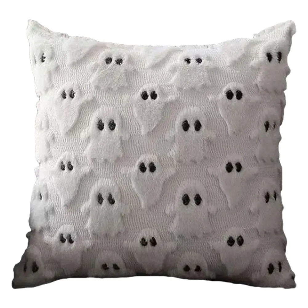 Halloween Ghost Pumpkin Pillowcase - Plush Faux Fur Pillow Cover