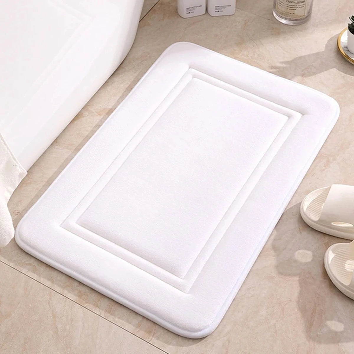 Plush Microfiber Bathroom Carpet - Machine Washable Chenille Mat