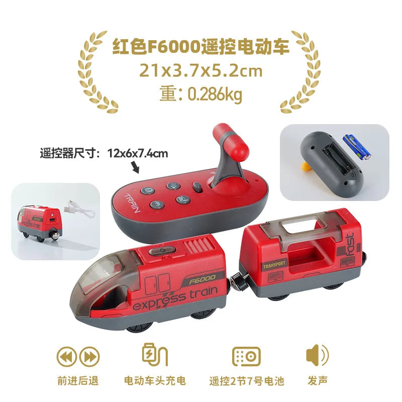 Remote Control Electric Train Toy - Wooden Track Compatible Set