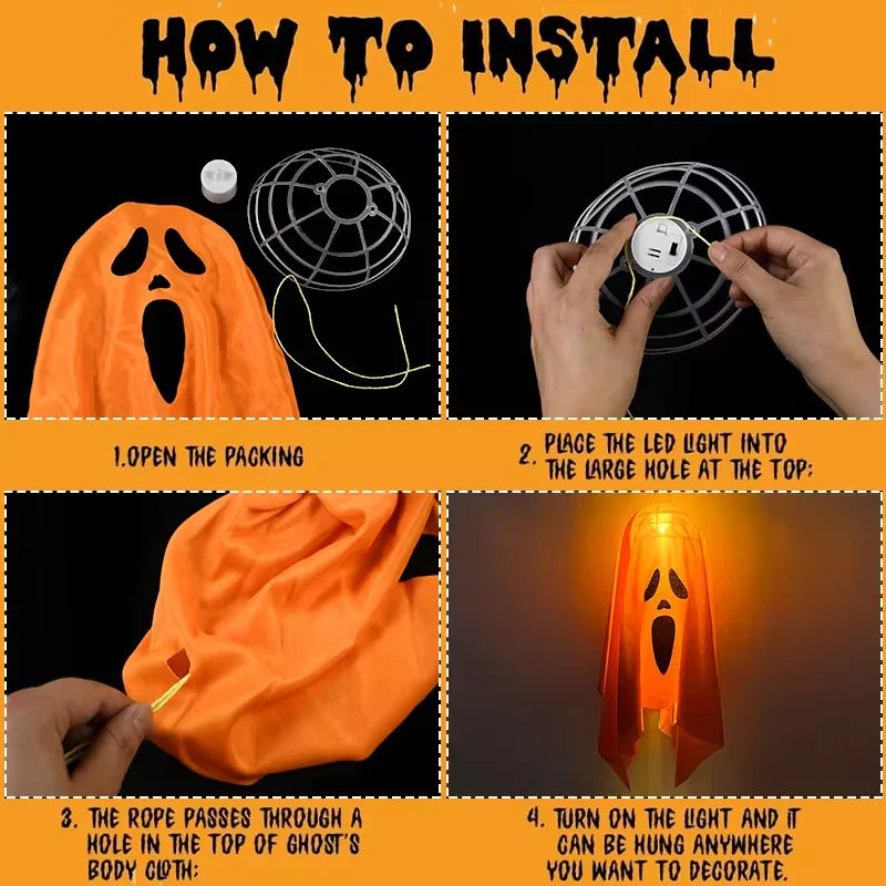 Halloween Ghost LED Light - Hanging Horror Prop Decoration
