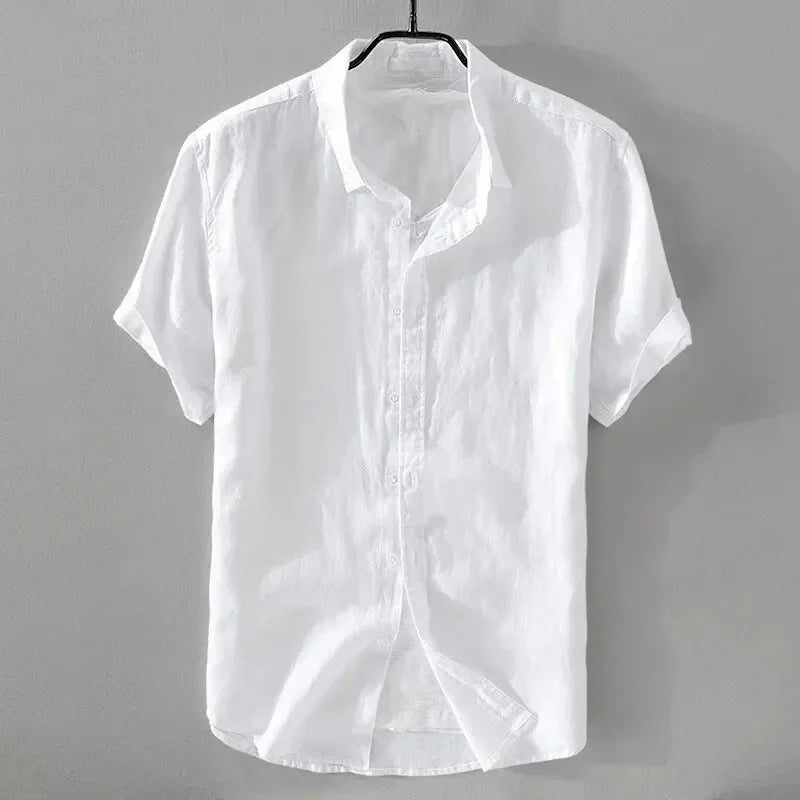 Men's Short Sleeve Linen Shirt - Casual Retro Style