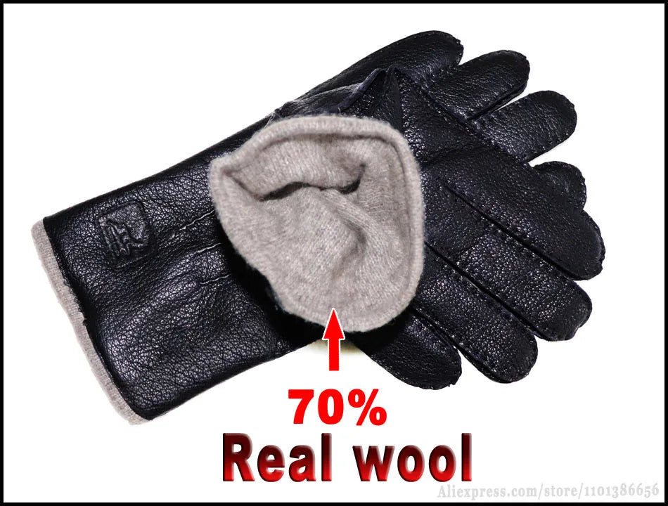 Guantes de piel auténtica de ciervo con textura - Unisex con forro de lana