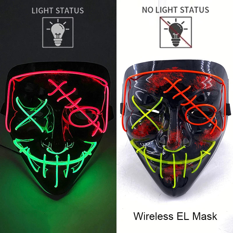 Wireless Neon LED Purge Mask - Glow in Dark Halloween Mask