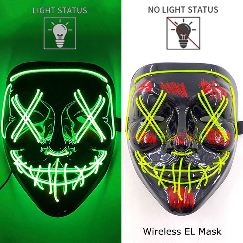 Wireless Neon LED Purge Mask - Glow in Dark Halloween Mask