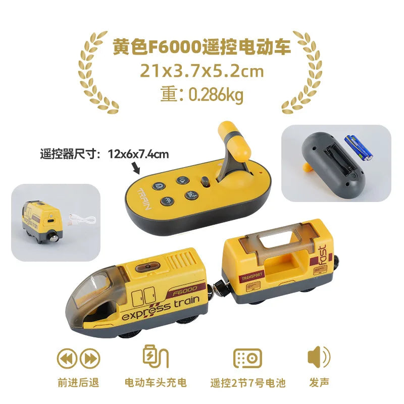 Remote Control Electric Train Toy - Wooden Track Compatible Set