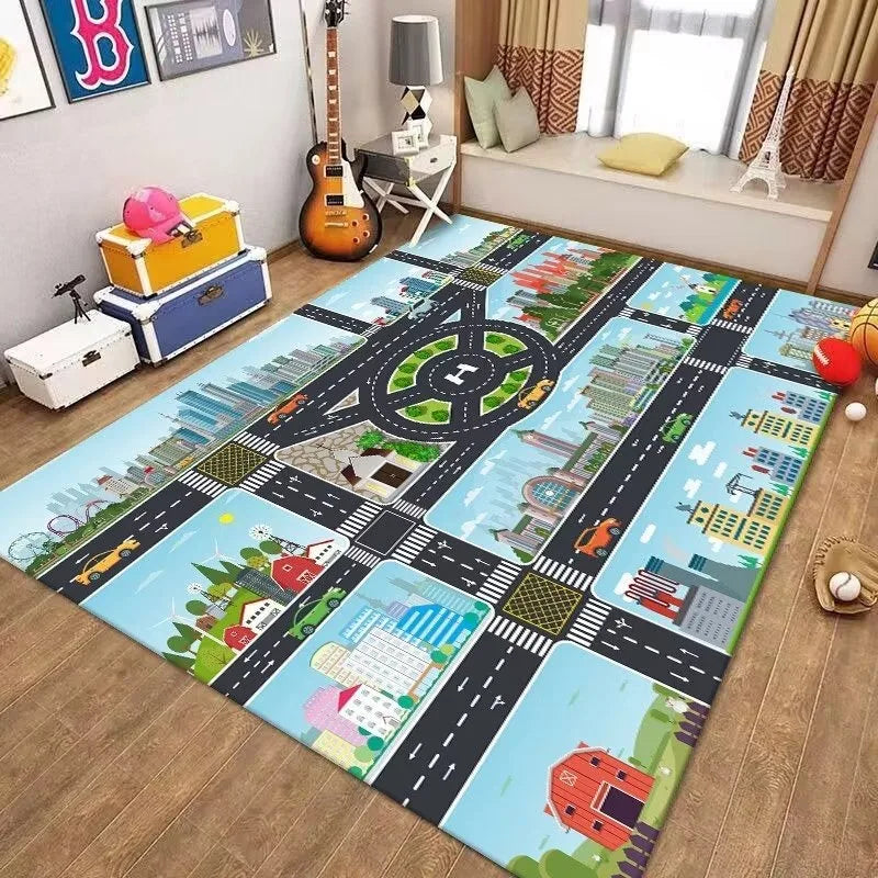 Traffic Road Kids Play Carpet - Interactive Game Room Rug