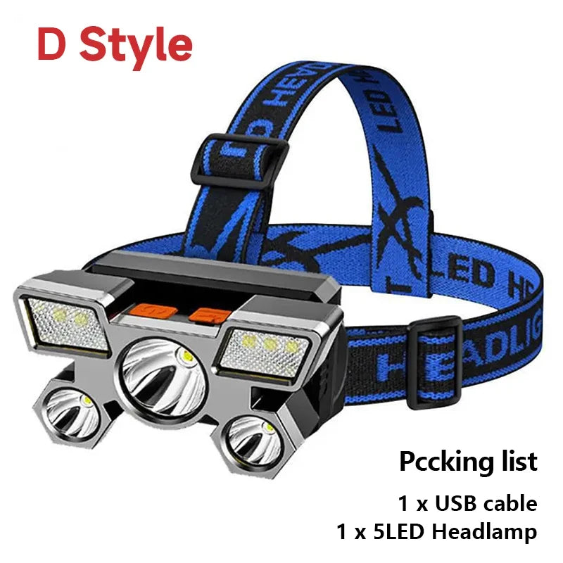 5 LED Rechargeable Headlamp - Hands-Free Adventure Light