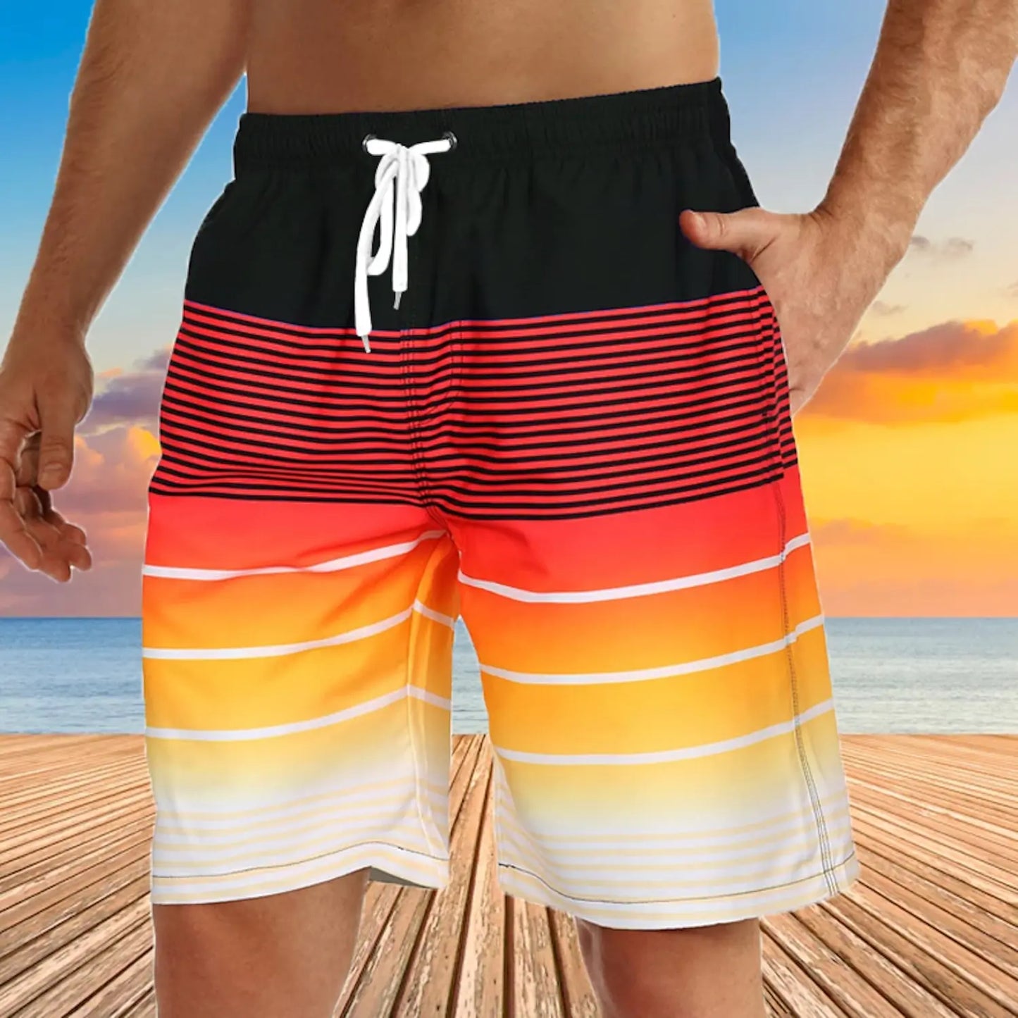 Short de bain hawaïen à motif cocotier - Short de plage à séchage rapide pour homme