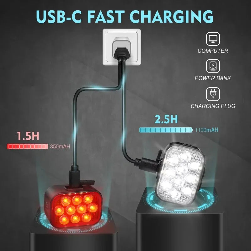 Bicycle Rear Light Front Light Set - USB Rechargeable LED COB